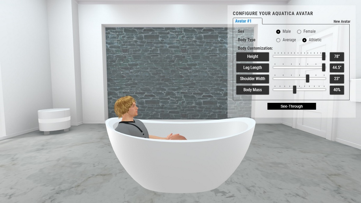 Purescape 171 Bathtub 3D Body Position